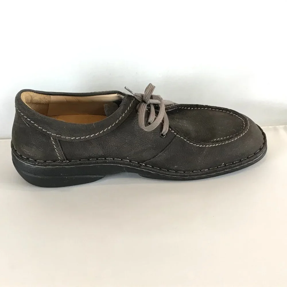 Mens Size 8 Finn Comfort Gray Leather Oxford Shoes with Contrast Stitching